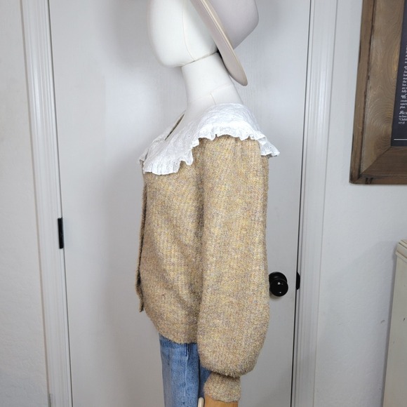 Lush Button Front Cardigan Sweater Eyelet Lace Collar Cottagecore, Whimsical, M - Picture 4 of 9